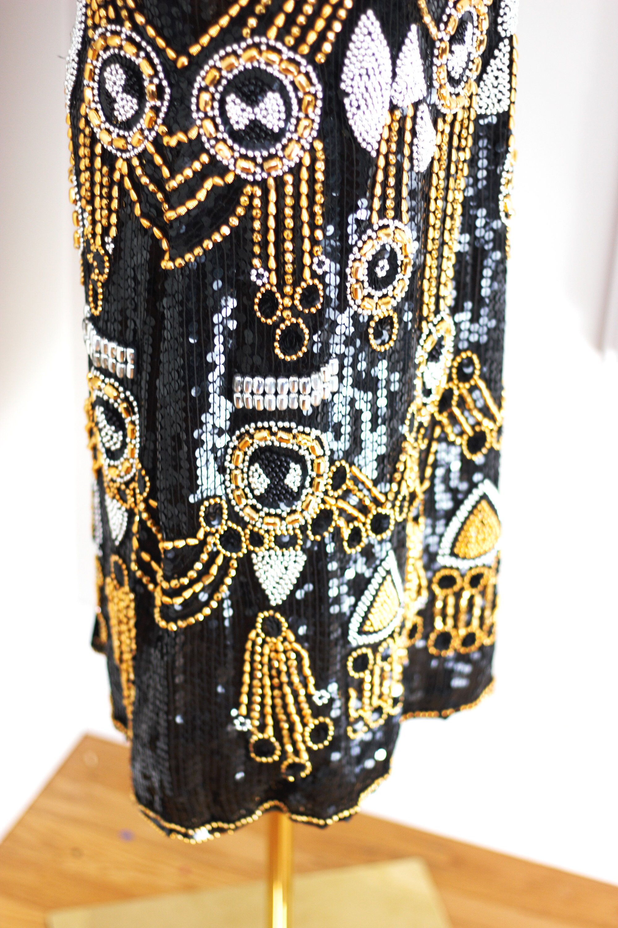 Sz 12//Art Deco Black & Gold Beaded Silk Dress//Vintage Flapper Style Dress Sz 12//Art Deco Black & Gold Beaded Silk Dress//Vintage Flapper Style Dress
