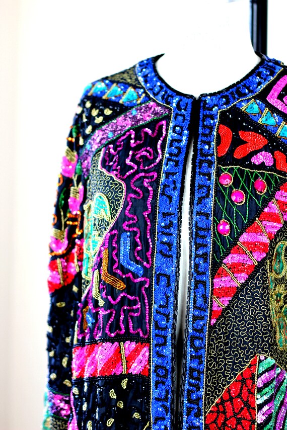 Sz S//Exquisite Long Patchwork Sequin Jeweled Bea… - image 5
