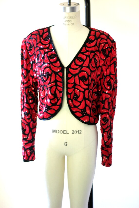 red sequin bolero jacket