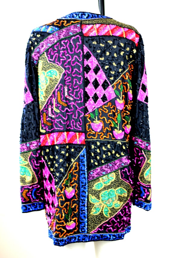 Sz S//Exquisite Long Patchwork Sequin Jeweled Bea… - image 4