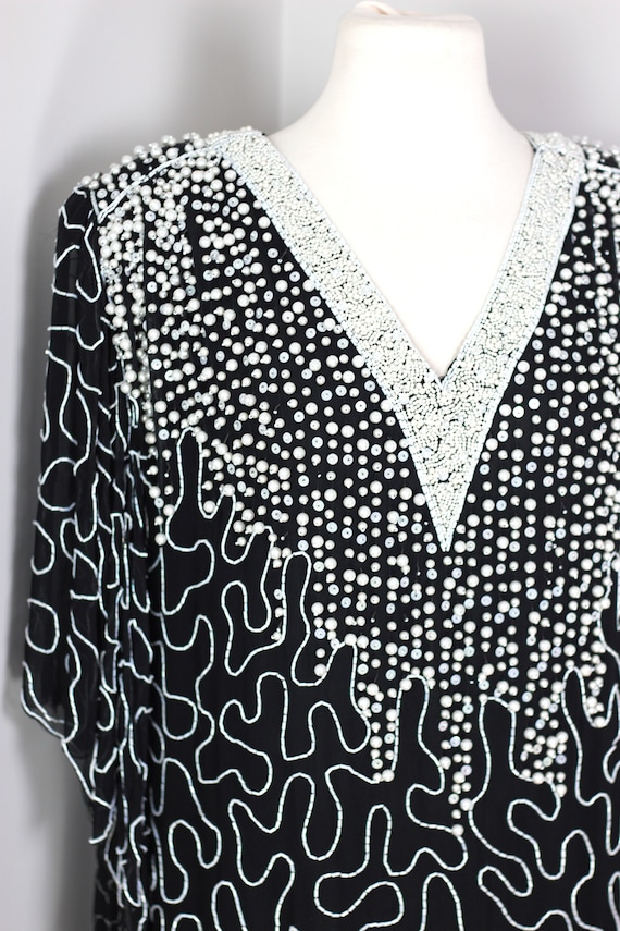 Sz P// Stunning Pearl Beaded Silk Sequin Kimono//… - image 3