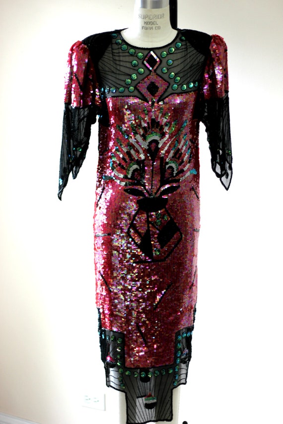 Sz S//STUNNING Rare Art Deco Style Sequin beaded … - image 2