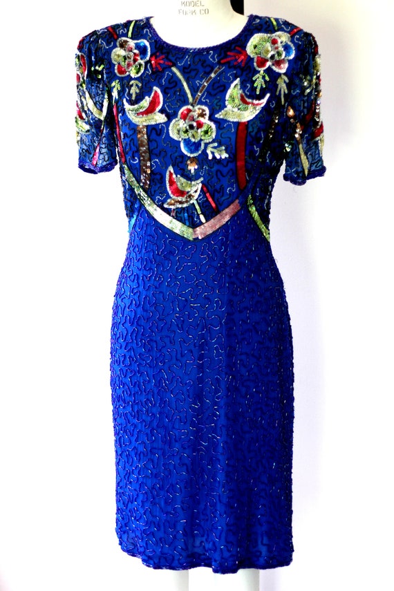 Sz M//Beautiful Vintage Sequin colorful beaded dr… - image 10