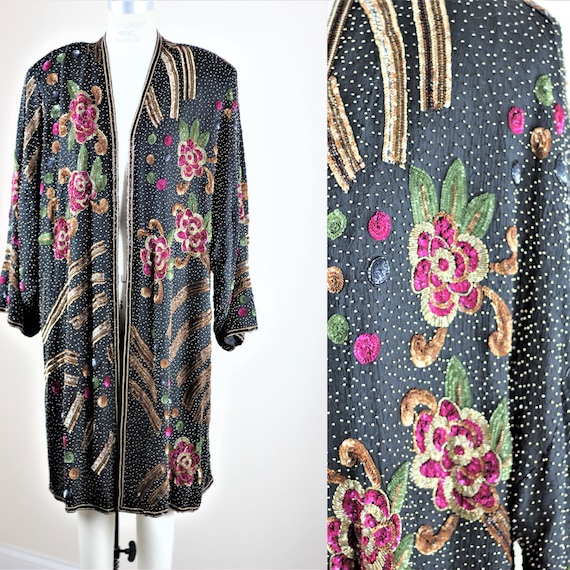 sz L//Judith Ann Creations Beaded silk sequin Coa… - image 1