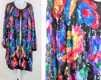 Plus Size 3x//Funky Färgglad Vintage Paljettklädsel//Judith Ann Creations Vintage Pärljacka