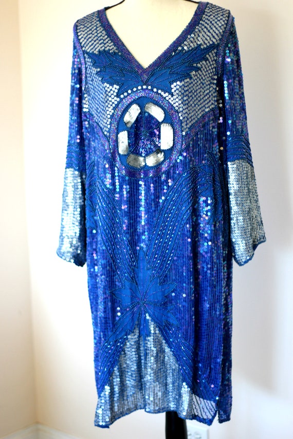 Sz M// Art Deco Gatsby Vintage Sequined Dress //F… - image 3