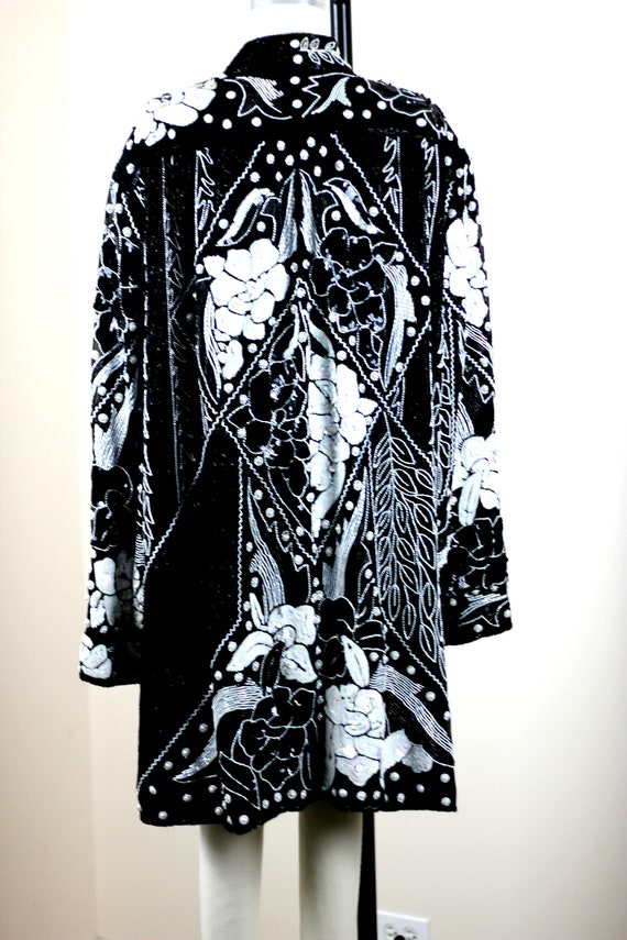 Plus sz 2X// Black White Sequin Beaded Duster// L… - image 8