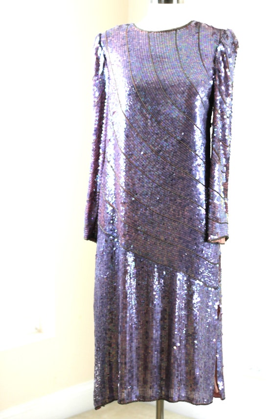 Sz S// Vintage Frank Usher Sequin Mauve Purple Dr… - image 2