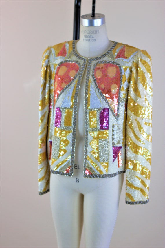 Sz M// Darling Short Colorful sequin jacket// Vtg… - image 2