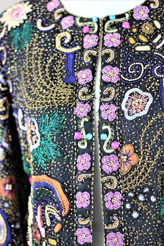 Sz M// Heavily Beaded Vtg Jacket// Sequin Embelli… - image 4