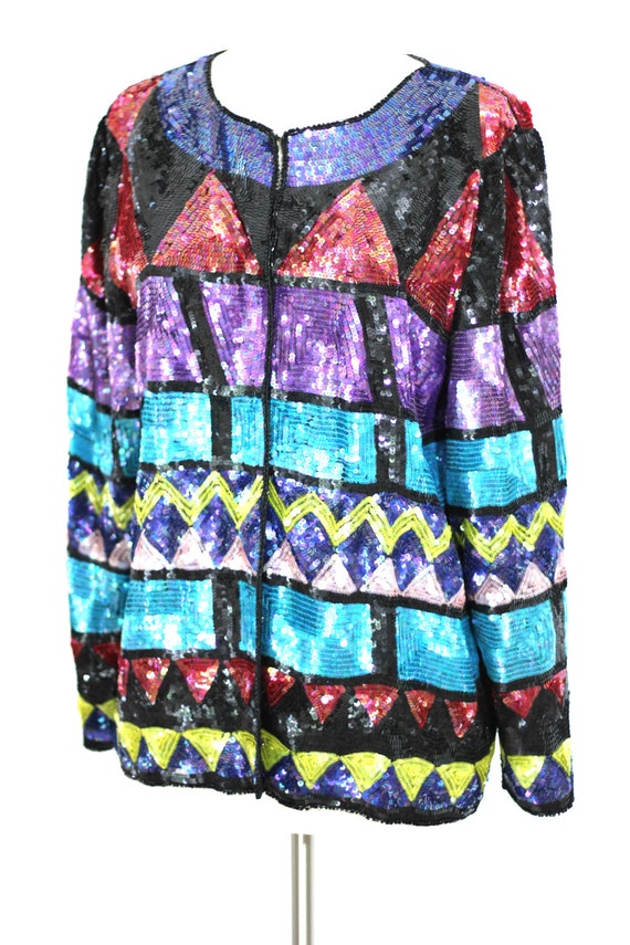 Size L// Stunning Colorful Vintage beaded sequin … - image 4