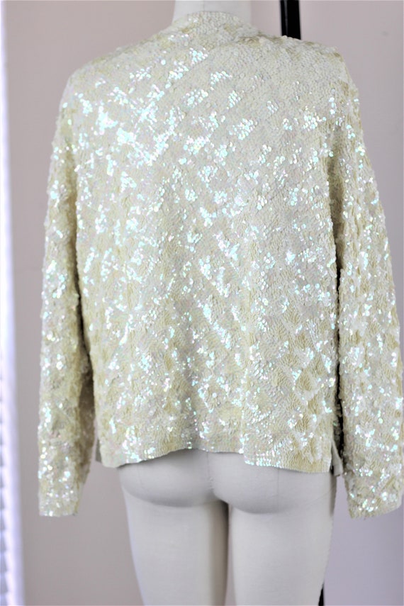 Sz L// Heavily beaded sequined Ivory Jacket// Wed… - image 4