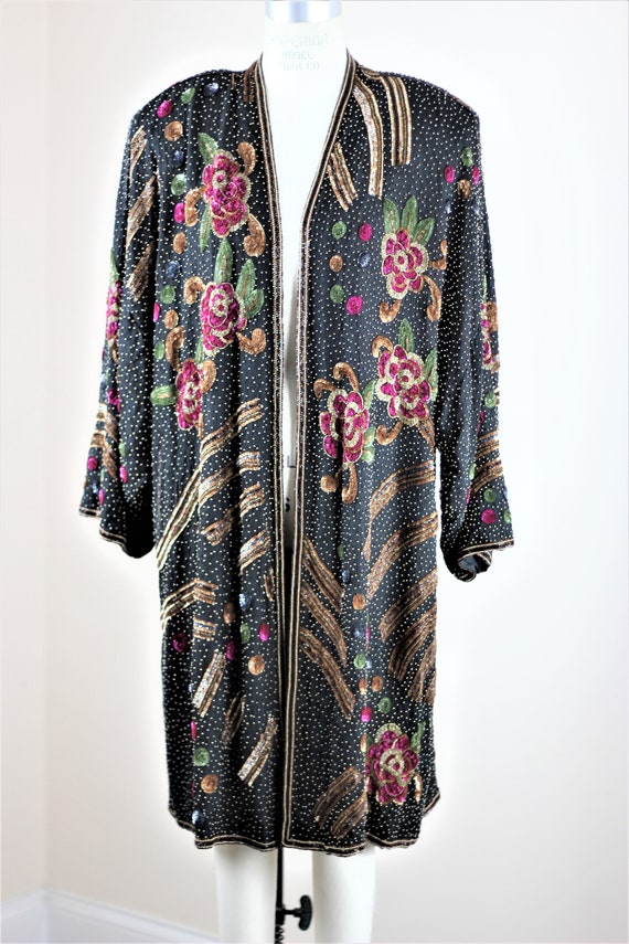 sz L//Judith Ann Creations Beaded silk sequin Coa… - image 2