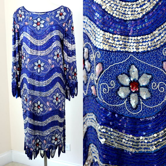 Sz S//Colorful Gatsby Sequin Beaded dress// Flappe