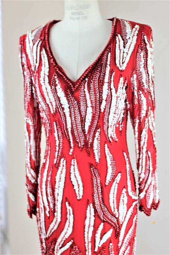 Sz M// WOW Amazing sequin beaded gown// Long Red … - image 8