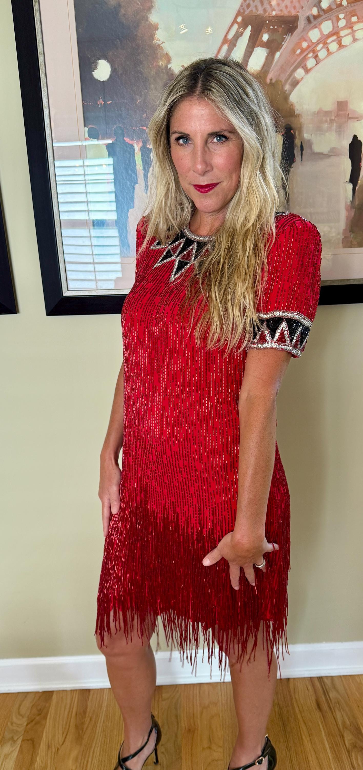 Size 8//rare Red Bob Mackie Dress//vintage Fringe & Beaded Glam Shift Party  Dress - Etsy