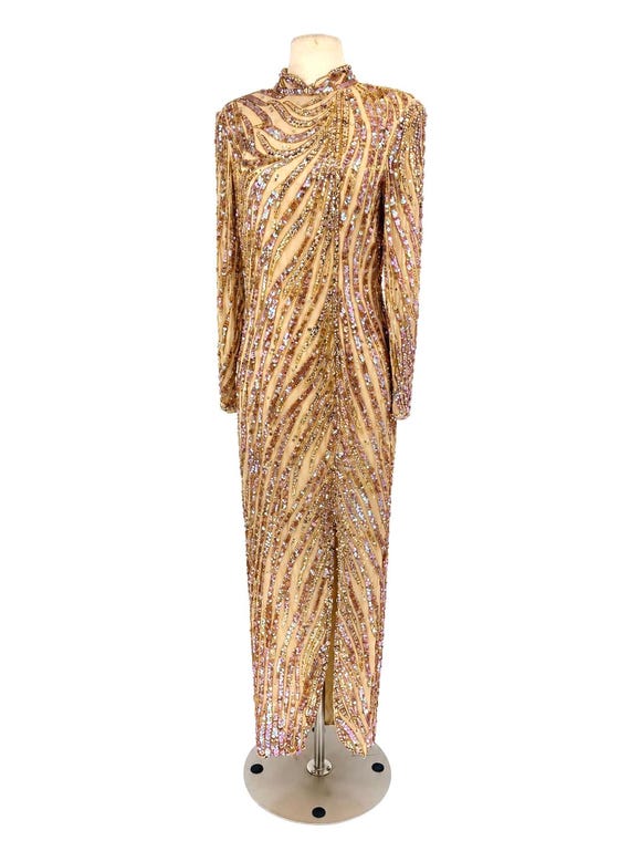 iridescent gold dress Buy Vintage Nude Beaded Sequin Gown, Couture Evening Dress, Old Hollywood Glam Maxi Dress, Trophy Glam | Size 6 Online in India iridescent gown