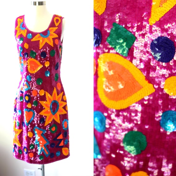 Size M//Festive Colorful Sequin Dress// Vintage co