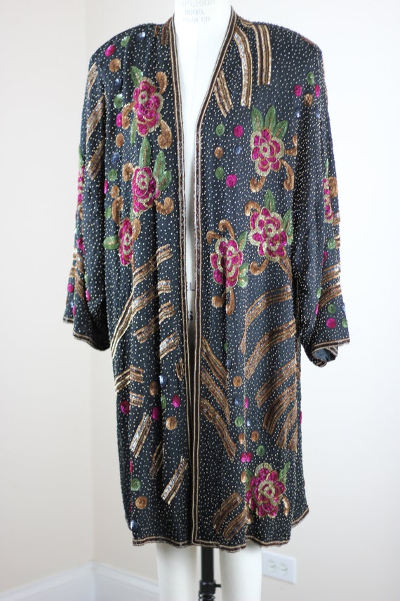 sz L//Judith Ann Creations Beaded silk sequin Coa… - image 3