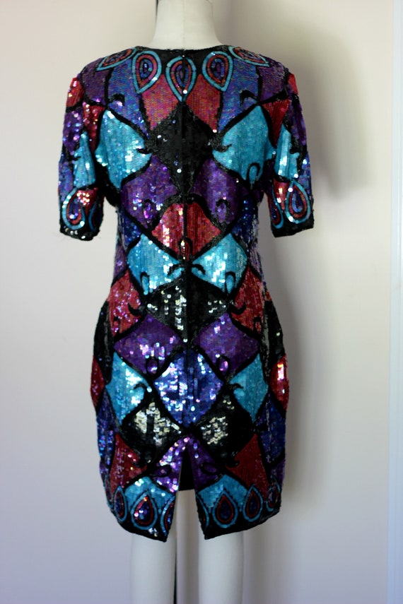 Size M// Unique Heavily beaded sequin dress//Silk… - image 7