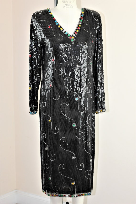 Sz L//Funky Vintage Sequin Flapper Style dress// … - image 2