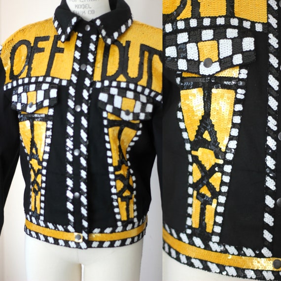 SIZE M// Novelty Sequin 80s Taxi Jacket//Yellow Ca