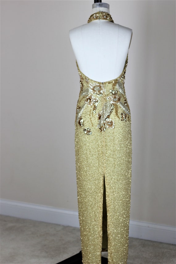 Sz 6// Vintage Beaded couture dress// Long gold g… - image 6