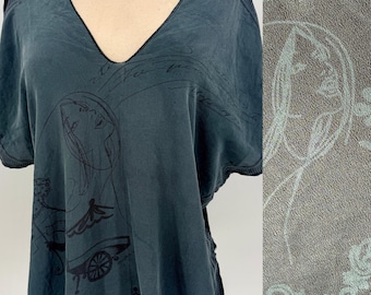 Sz 6//Anna Rita N Silk Blouse Made in Italy//Artistic Graphic Silk Top//Italian Designer Oversized Blouse// Avant Garde Silk Shirt