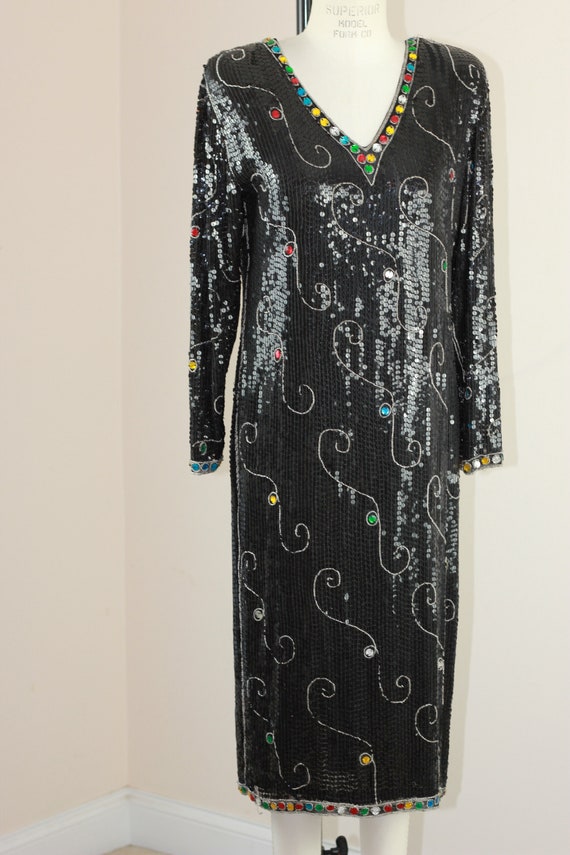Sz L//Funky Vintage Sequin Flapper Style dress// … - image 3