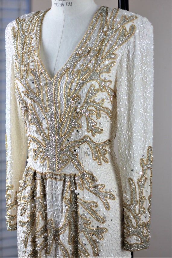Sz  6// Heavily Beaded Formal Gown// Pearl beaded… - image 8
