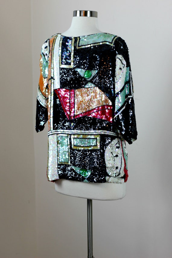 Size Medium//Avant Garde Retro Top// Silk Sequin … - image 5