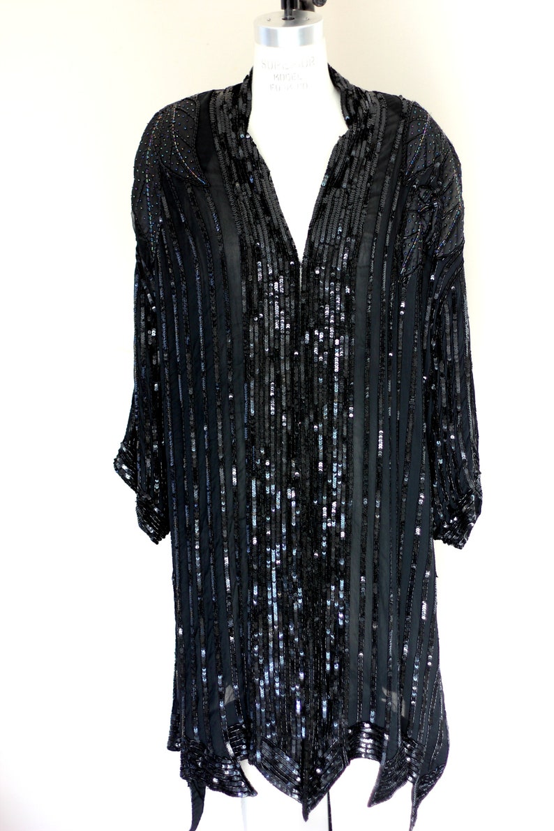 Plus Size 2X//STUNNING Flapper Style Black beaded Duster// | Etsy