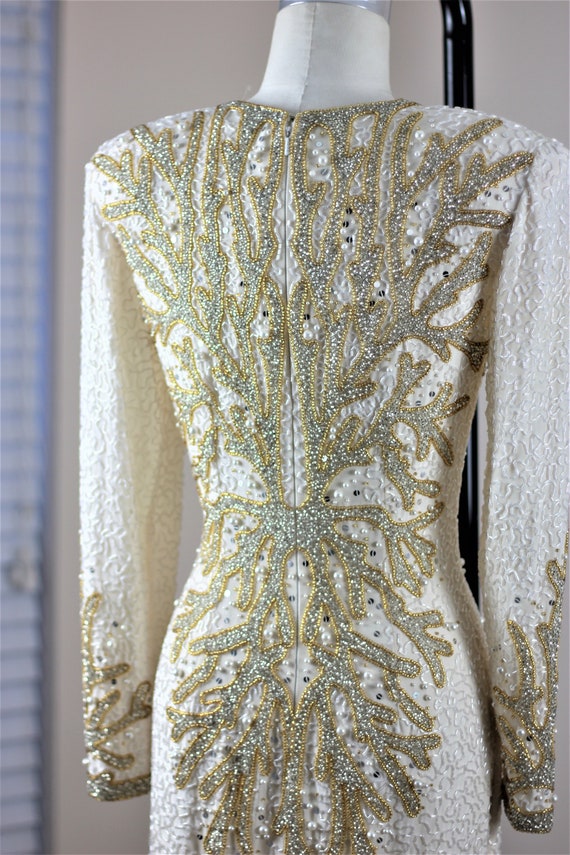 Sz  6// Heavily Beaded Formal Gown// Pearl beaded… - image 9