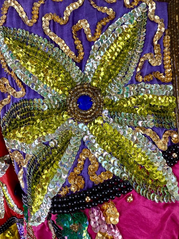 Size S//Colorful Patchwork Sequin Silk Statement … - image 8