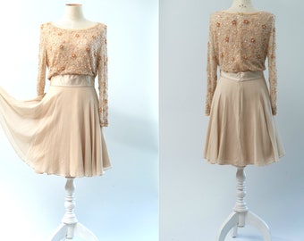 Maat 10//Blushroze Riazee-jurk met kralentop en zijden chiffonjurk//Sweet vintage fit & flare-jurk