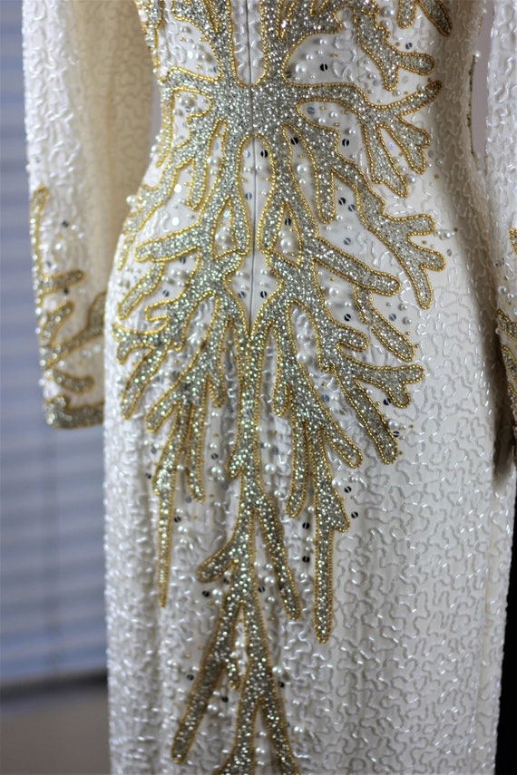 Sz  6// Heavily Beaded Formal Gown// Pearl beaded… - image 7