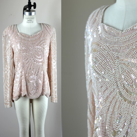 Sz 10// Vintage Pearl Beaded Sequin Top// Formal E