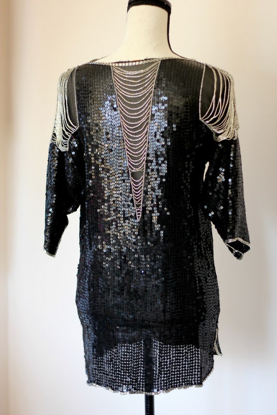 Sz XS//Cache Art Deco Beaded Sequined Tunic with … - image 2