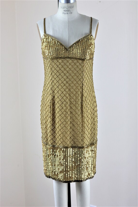 Sz 10// Gold sequin Beaded party dress// Vintage … - image 7