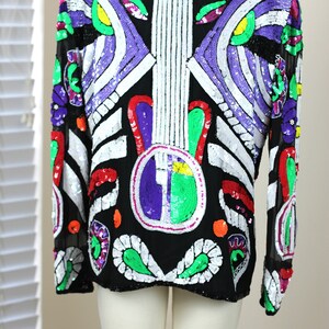 Size L//Abstract Beaded Sequin jacket// Novelty Guitar Music// Vintage image 4