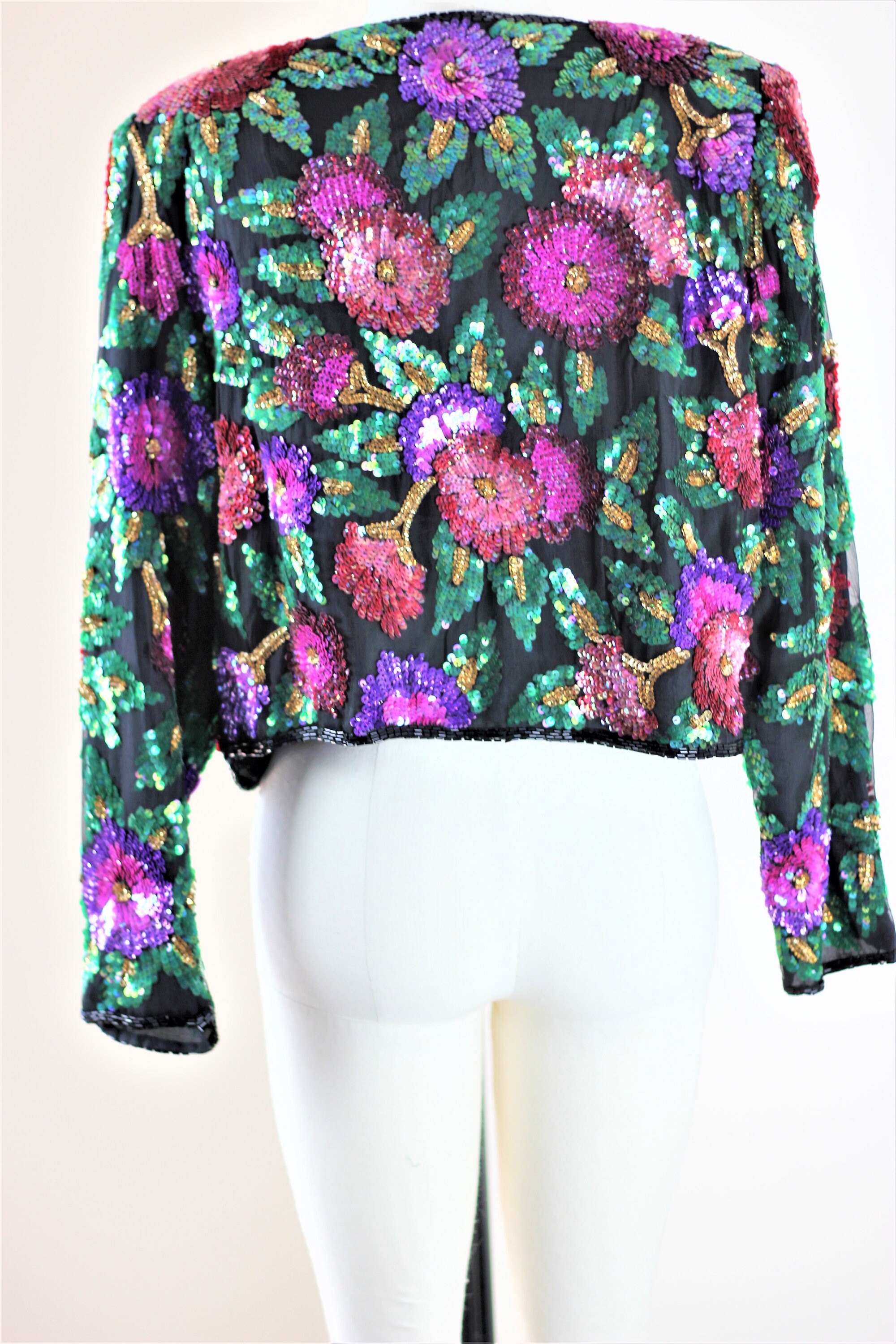Sz PXL// Petite Colorful Sequin jacket// Beaded silk WOW | Etsy