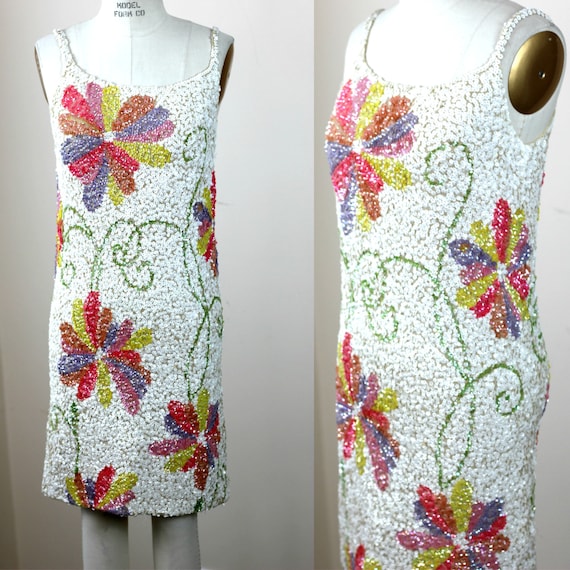 Sz L//Mod 60s// Vintage Gene Shelly Sequin dress//