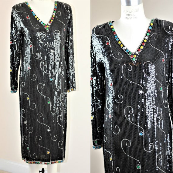 Sz L//Funky Vintage Sequin Flapper Style dress// … - image 1