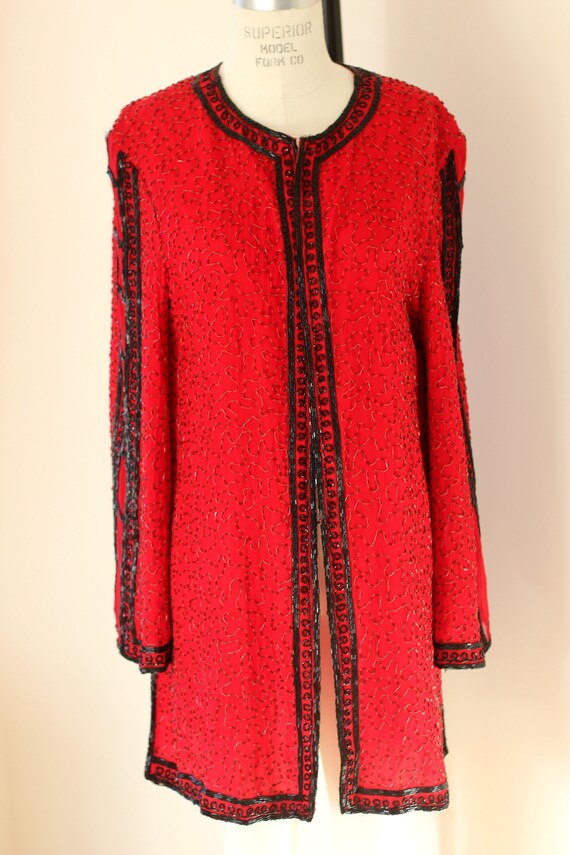 Sz S//Judith Ann Creations Sequined Duster//Red b… - image 9