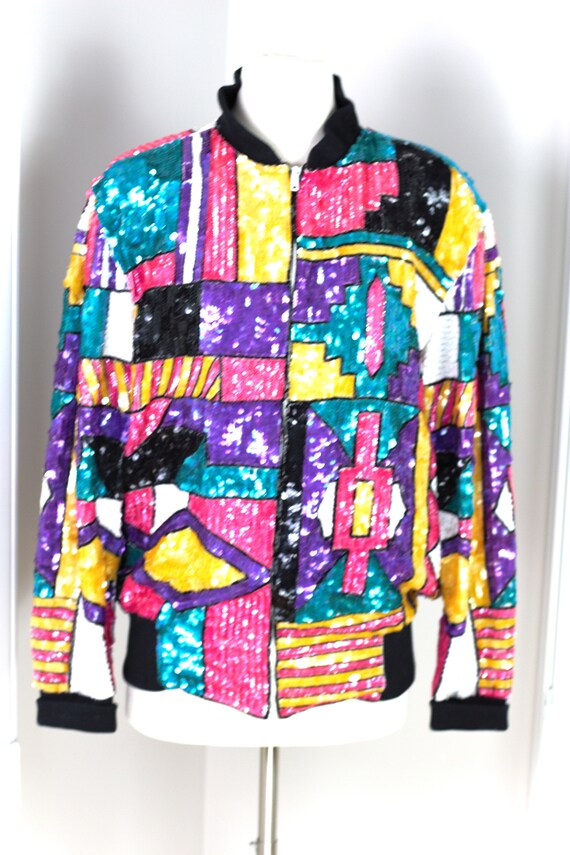 Sz M//vintage Judith Ann Bomber Jacket W Tags//80's Glam Sequin