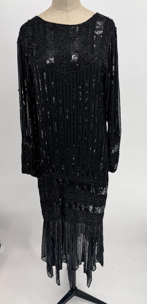 Sz S//Gatsby Style Black Sequin Gown//Sheer Sleev… - image 8