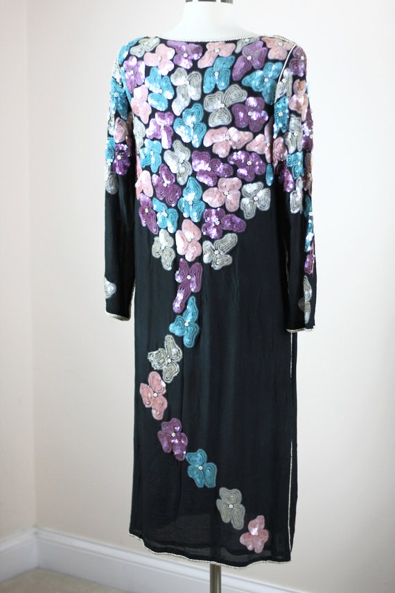 Sz M//silk Sequin Dress//beaded Floral Sheath//gatsby Style Dress
