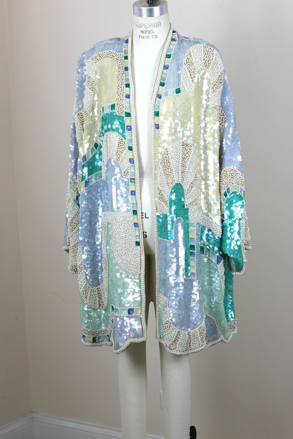 Sz M//Art Deco Outstanding Beaded sequined Coat//… - image 2