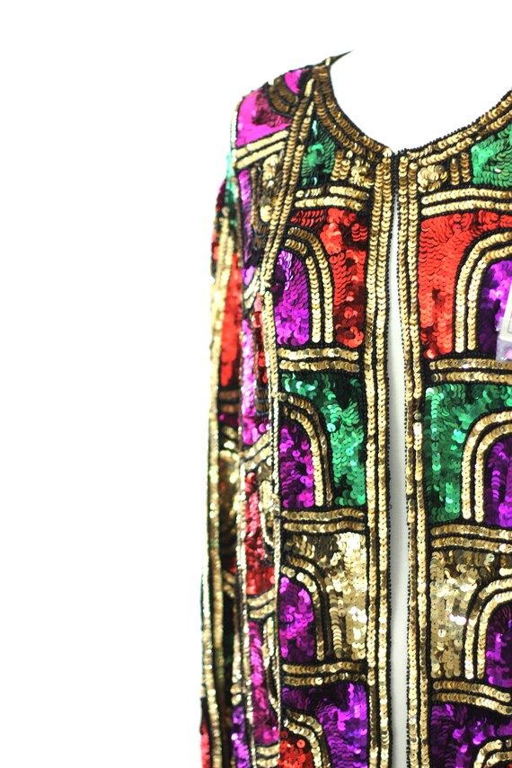 Sz 2X// Stunning Colorful Sequin Beaded Duster// … - image 5