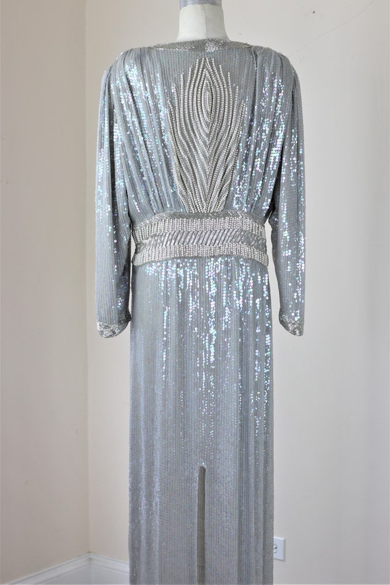 Sz L// Gray Pearl Beaded Sequined Dress// Long De… - image 7